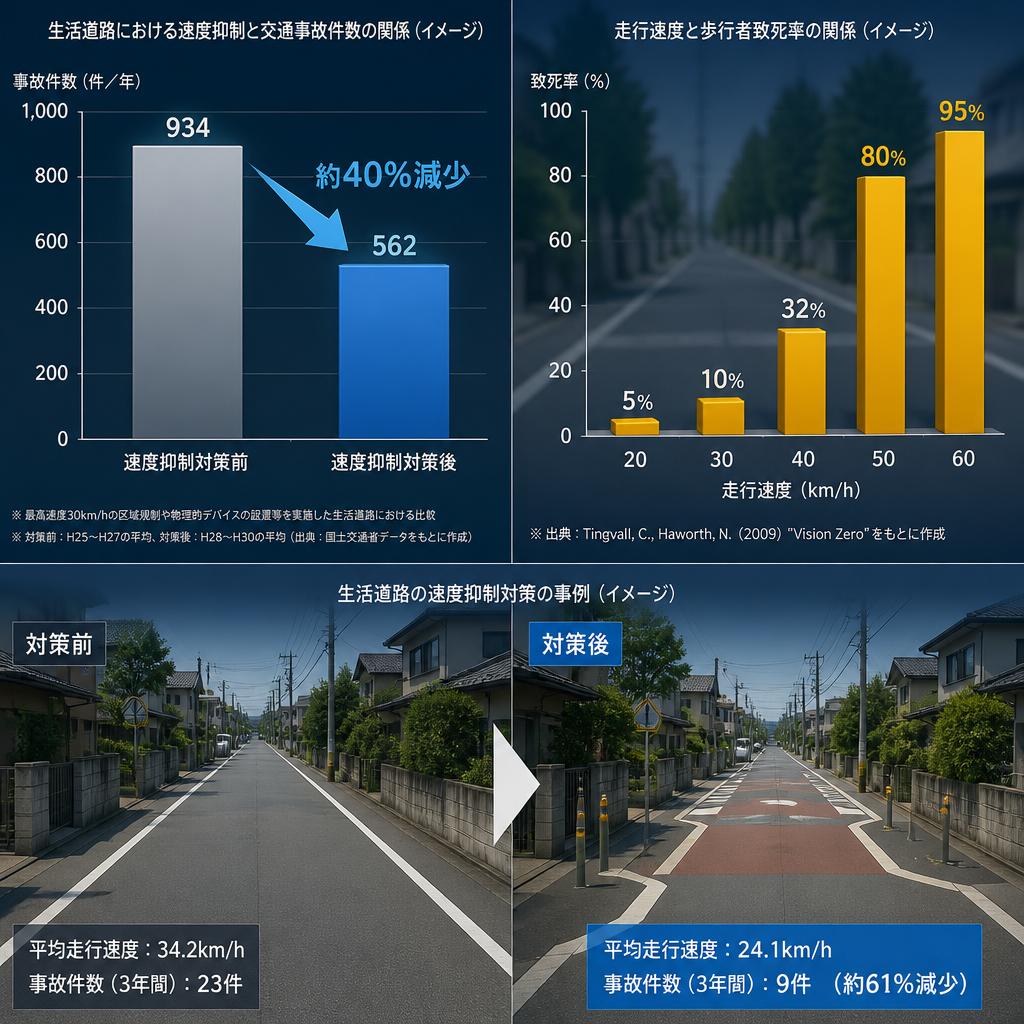 事故リスクの低減と法定速度の関係